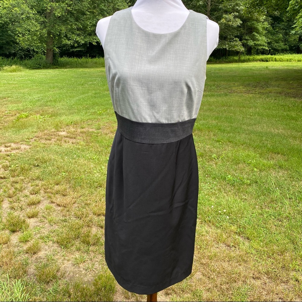 PINK TARTAN DRESS SHEATH SLEEVELESS GRAY BLACK COLOR BLOCK SIZE 6
